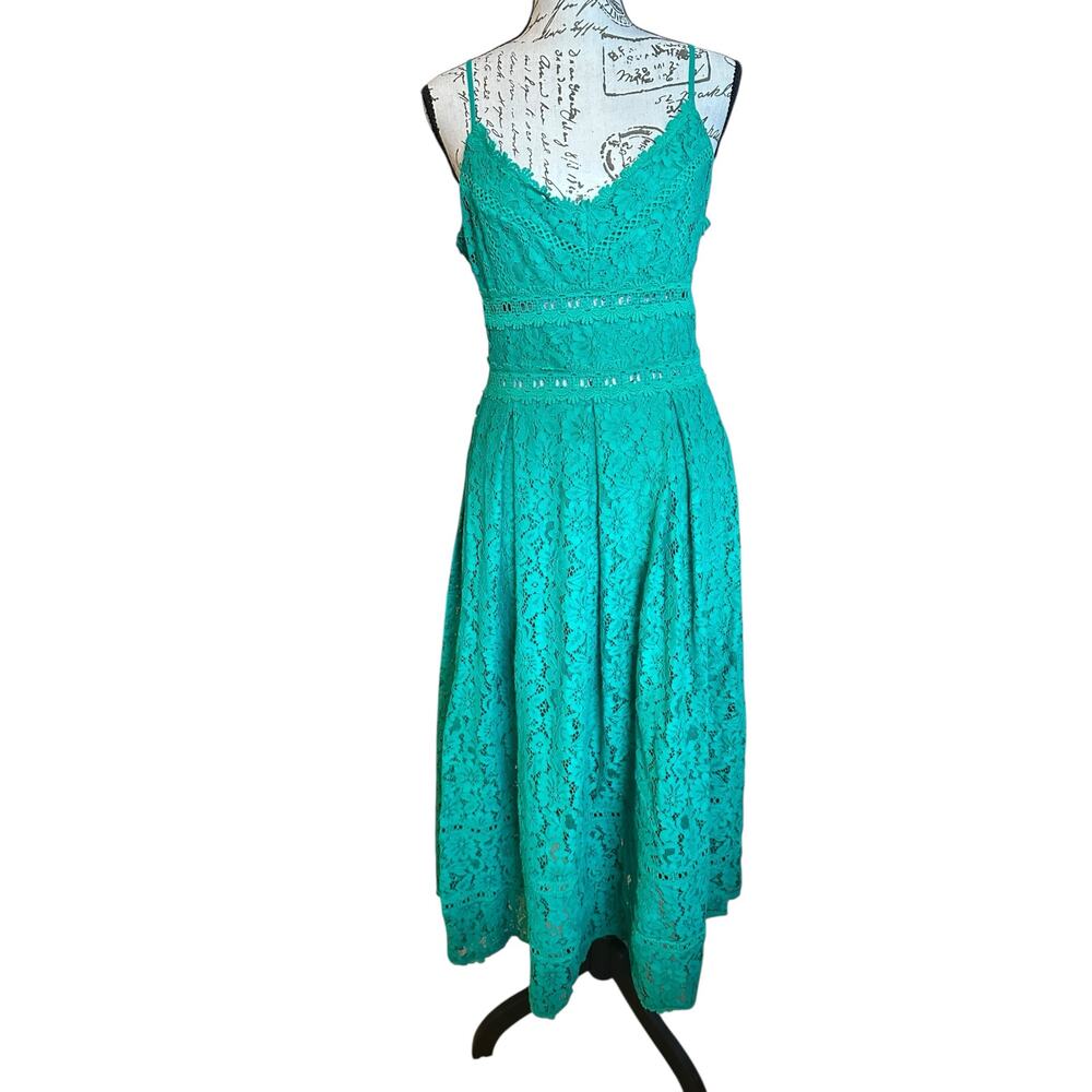EUC Emerald Green Lace Midi Dress Size M WeddingGuest BarbieCore GardenParty